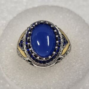 Unisex Large Blue Stone W Small Rhinestones Ring